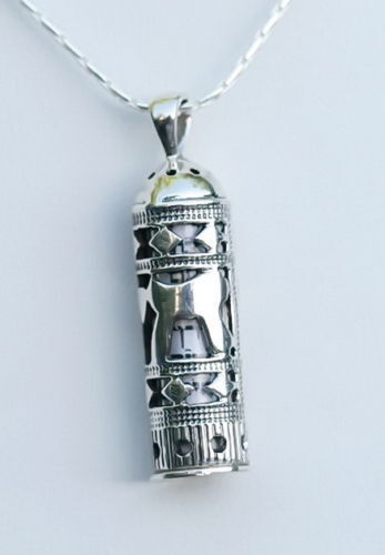 Mesusa Silver Pendant Necklace Jewish Hebrew Travel Prayer, Israel Judaica - Picture 1 of 6