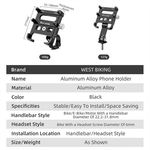 WEST BIKING Vélo 6mm Casque Support Téléphone Support Aluminium E-Bike Téléphone Support - Photo 7 sur 14