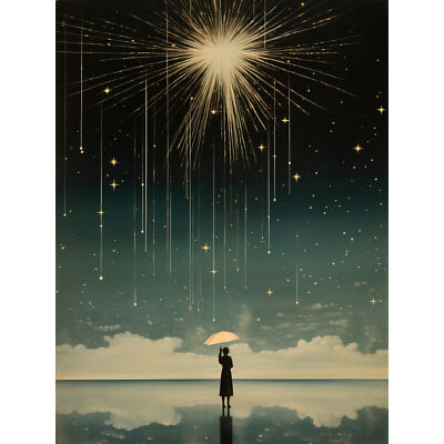 Falling Star Rain Dreamy Bright Star Wish Woman Umbrella XL Art Canvas Poster