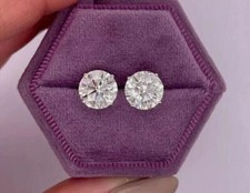 2Ct Round Cut Lab Created Diamond Solitaire Stud Earrings 14K White Gold Plated