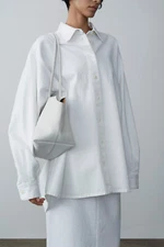 NWT $890 The Row Frannie Oversized Denim Button Up Shirt in White sz L