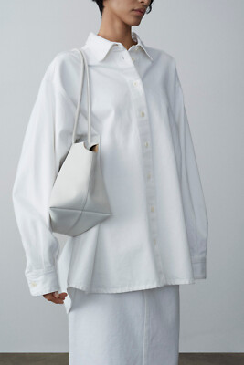 NWT $890 The Row Frannie Oversized Denim Button Up Shirt in White sz L