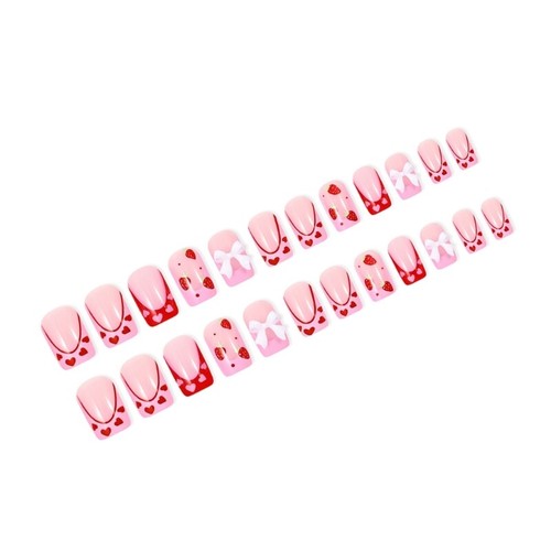 24x Valentines Day False French Tip Press On Heart Artificial