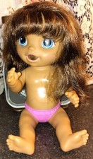 vtg Hasbro baby alive doll brown hair blue eyes pink plastic diaper