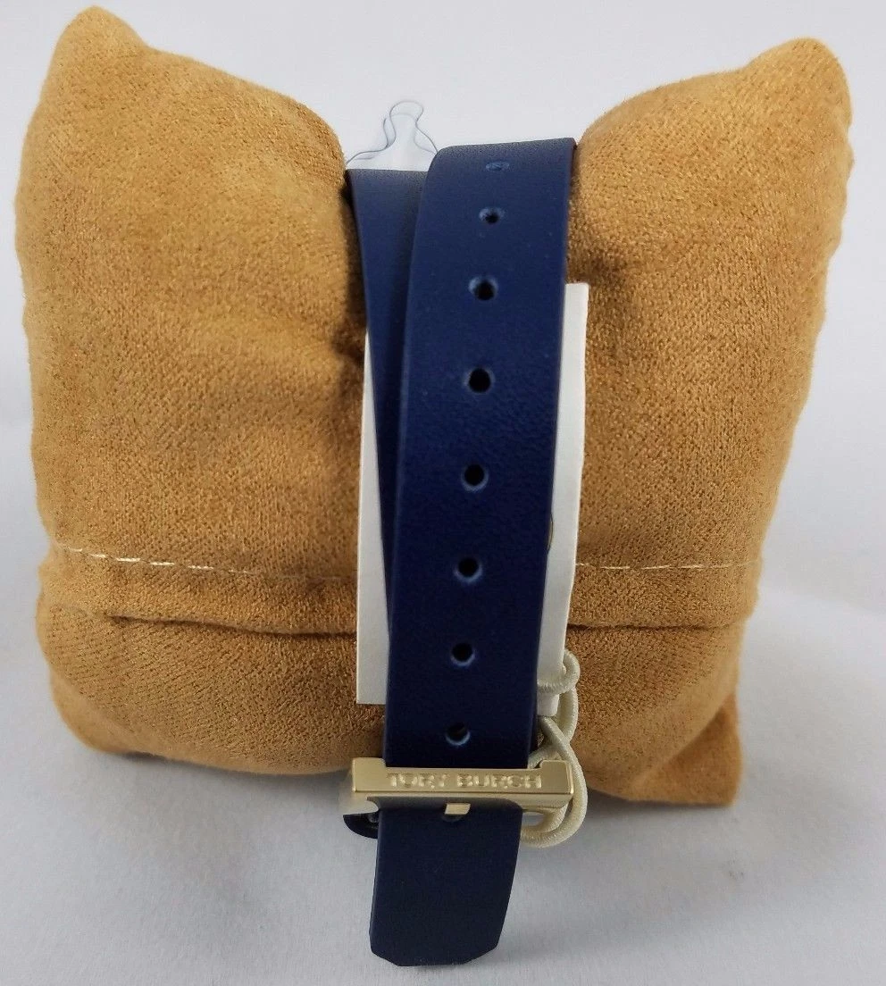 Orologio Tory Burch Buddy Firma Oro Doppio Involucro Navy Pelle Tono Oro