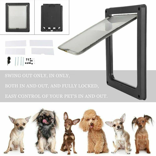 Large Size 2 Way Lockable Pet Dog Cat Safe Security Brushy Flap Door Black AU - Picture 2 of 12
