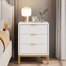 Tribesigns White Modern Nightstand Bedside Table Side End Table with 3 Drawers