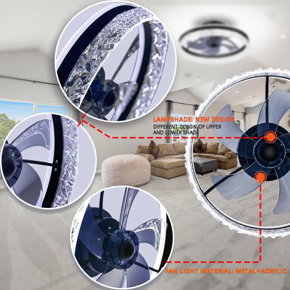 Ceiling Fan,Low Profile Ceiling Fan with Light,Flush Mount Ceiling Fan with Blue - Image 2 of 4