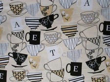 MOD TEA CUPS COFFEE BEIGE COTTON FABRIC FQ