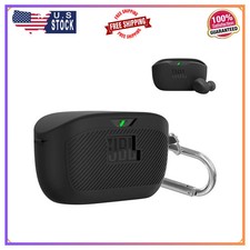 Silicone Shockproof Case Cover for JBL Vibe Buds with Carabiner Black