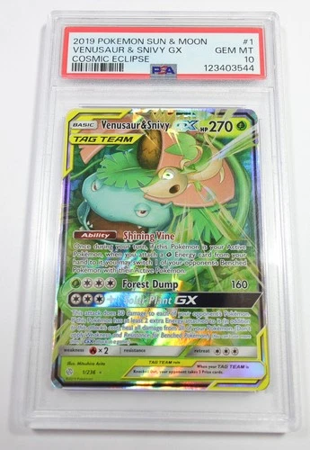 2019 PSA 10 GEM MT - Pokemon 1/236 Venusaur & Snivy GX Tag Team Card #60104B