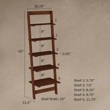 5 Tier Heavy Duty Wood Ladder Shelf Bookcase Bookshelf Storage Shelves