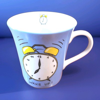 16 oz Konitz Germany Clock Light Blue Minimalist WAKE UP Coffee Tea Mug Cup NEW