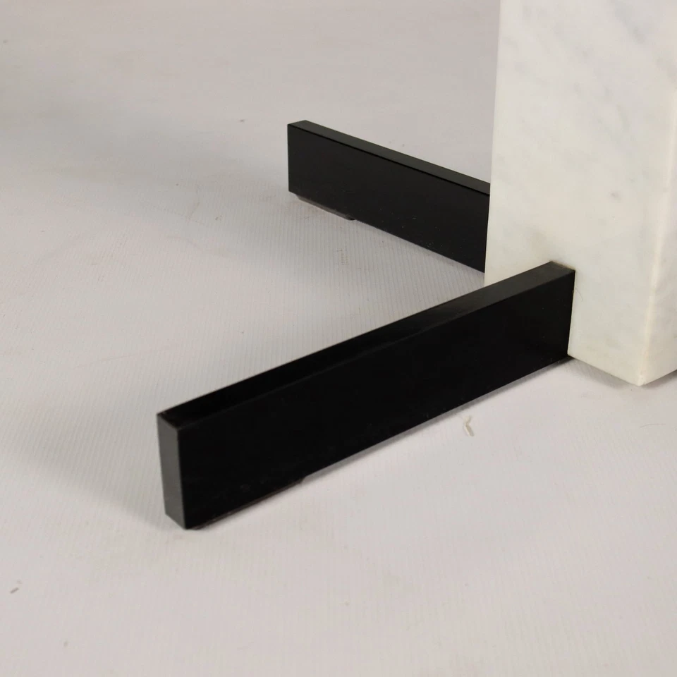 Table Vintage Rectangulaire Italie Années 80 Plateau en Verre Marbre Métal - Photo 4/4