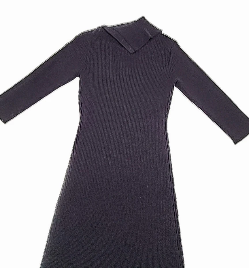 Cynthia Rowley 毛衣连衣裙蓝色美利奴羊毛混纺女式小号罗纹新品 — 第 2/4 张图片