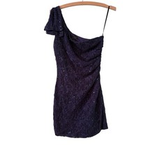 City Triangles Juniors Size 7 Navy Bodycon Dress One Shoulder Sequin Lace Mini