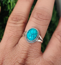 Blue Turquoise Oval Gemstone 925 Sterling Silver Ring For Women, Desig, All Size