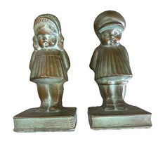 Cute Pair of Metal Boy  Girl Standing on Book Bookend
