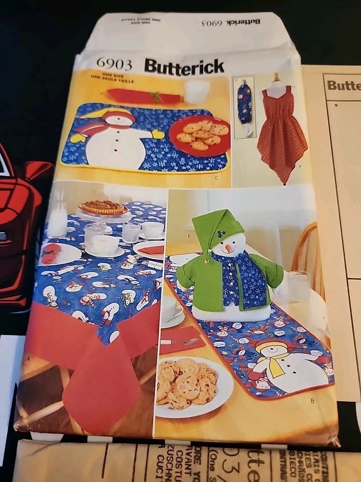 Butterick Pattern 6903/347 Snowman Doll Bag Holder Runner Cloth Mat Apron Uncut - Image 2 of 4