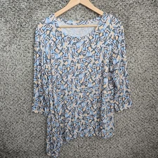 LOGO Lori Goldstein Top Womens Large Blue Printed Scoop Neck Tunic Stretch