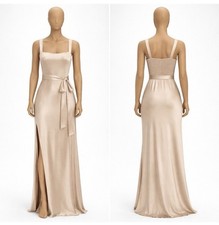 New Show Me Your Mumu Lana Maxi Dress Small Champagne Satin Slit NWOT