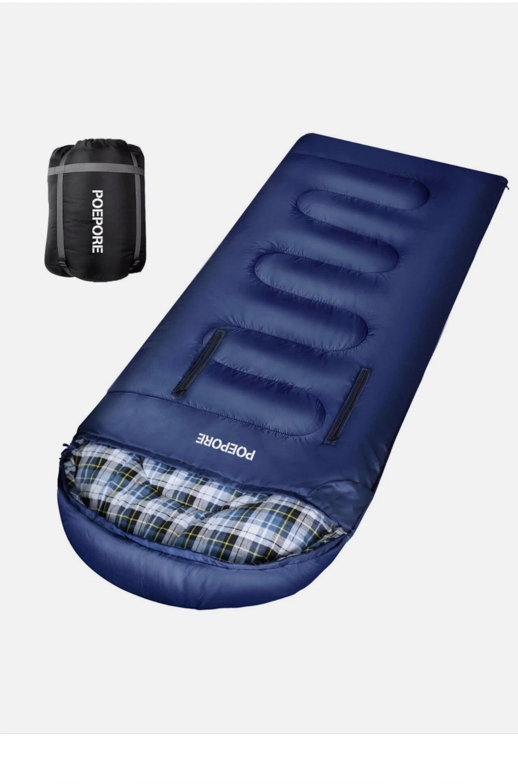 POEPORE Flannel Sleeping Bag Lightweight Warm Weather 3-4 Seasons for Adults XL