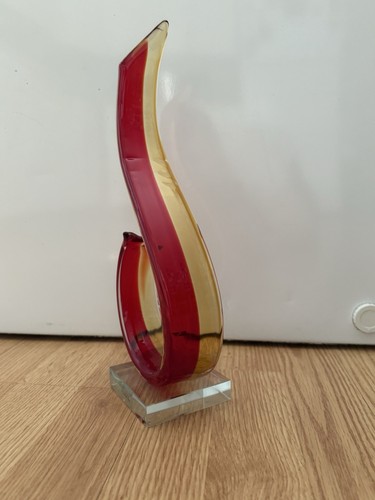 MURANO Hand Blown Glassware Abstract Sculpture Red/Yellowish Gold - Picture 10 of 12