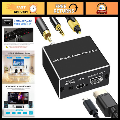 HDMI eARC/ARC Audio Extractor Converter, 192KHz Optical Coaxial 3.5mm Adapter fo