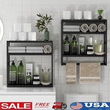 Bamboo Towel Rack Over The Toilet Storage Shelf Adjustable Height Wall Mounted