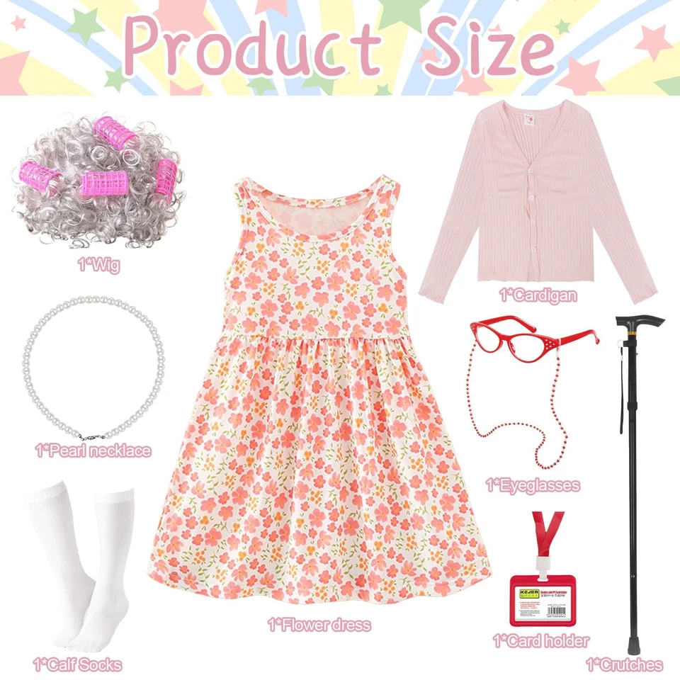 2Kids110 Niño 100º Día de Escuela Disfraz Vieja Dama Disfraz para Niña 100 Días... Foto 2 de 4