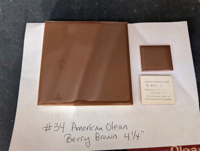 2 pc American Olean Gloss Berry Brown #34 Ceramic Tile 4-1/4'' Square Vintage 