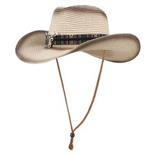 Straw Cowboy Cowgirl Hat Wide Brim Woven Western Cap UPF 50 Beach Sun Hat Sh...