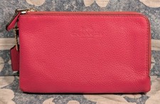 Vtg Coach Leather Double Zip Wristlet Wallet Cranberry Pink F64130