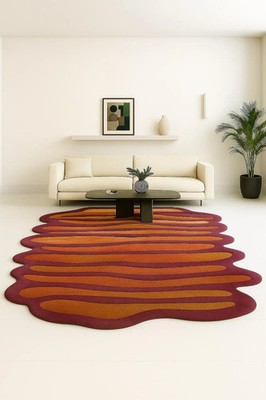 Flow Rug   Irregular Hand-Tufted Wool Carpet in Rust & Maroon | Modern 6x9|7x10|
