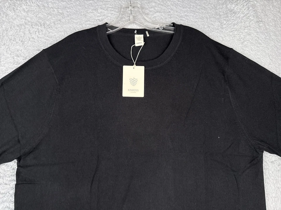 Camisa Kinross Para Hombres 2XL XXL Negra Seda Mezcla Cachemira Cuello Redondo NUEVA LEER Foto 4 de 4