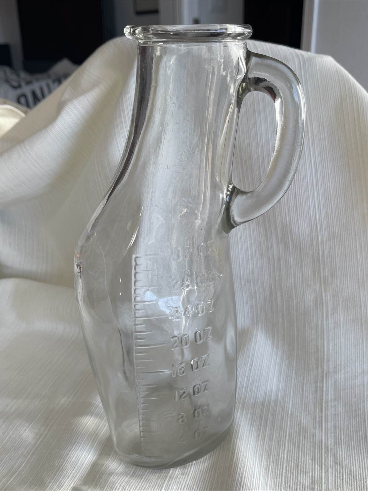 Vintage Glass Hospital Urinal Bottle with Offset Handle Embossed Measuring Units