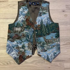 LIZSPORT Vest Womens 6 Tapestry Nature Elk Deer Mountain Grandma Brown 80s VTG