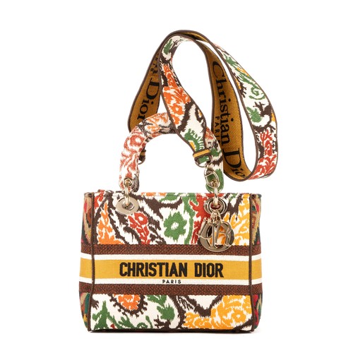 Dior Orange/Multicolor Lady Dior Lite Medium Shoulder Bag Tweed Canvas