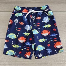 Gymboree Swim Trunks Boys 7 Blue Fish Print Mesh Lined Elastic Waist Swim