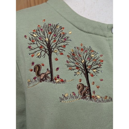Breckenridge Cardigan Womens XL Green Embroidered Pearl Snap Fall Trees Squirrel - Picture 2 of 10