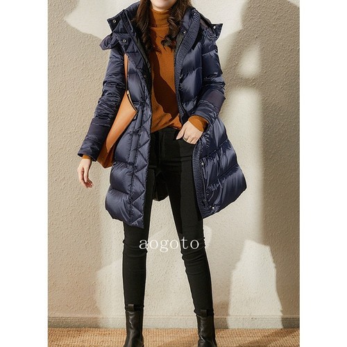 95% White Down Blue Down Jacket Women's Hooded Mid Long Goose Down Jackets - 第 3/13 張圖片