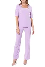 Antthony Women's 2-piece Button Shoulder Top & Pull-On Pant Set Lilac