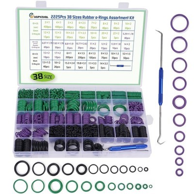 Comprehensive 2225pc Rubber O Ring Kit with Hook Set for DIY Plumbing & Auto