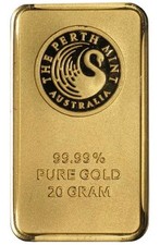 20 gram pure gold bar perth mint 2646.95 per troy oz