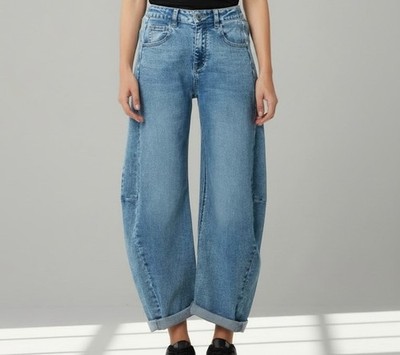 Jeans Damen 3D Denim S-XL 36 38 40 42 Neu blau Ballon Barrel Stretch