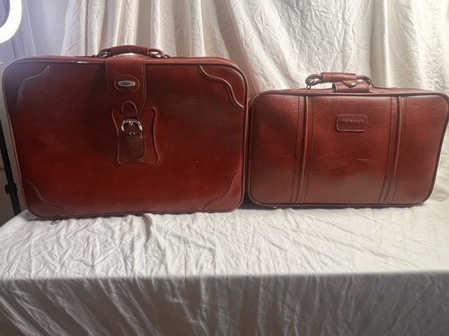 Vintage Burgundy Travel Suitcases Set of 2