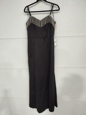 Extraordinary Evening Long Black Dress with Rhinestone Teardrop Neckline