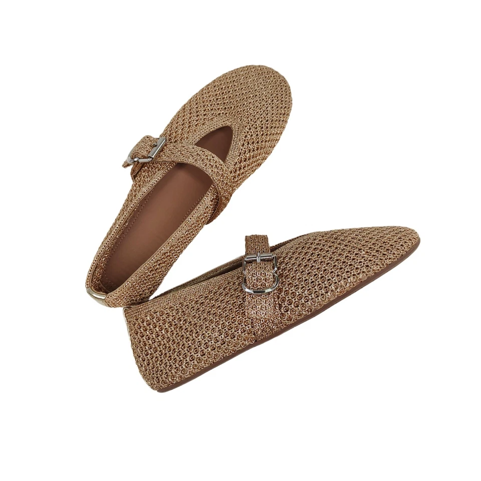 Sapatos femininos de malha macia respiráveis feitos à mão PP malha tecida Mary Jane - Imagem 3 de 4