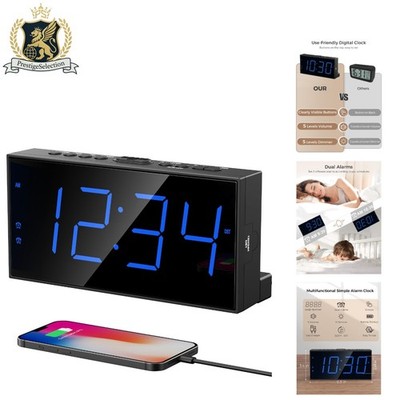 Elegant 7.5-Inch Digital Alarm Clock with Dual Alarms & USB Charging Port