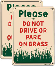 Please Do Not Drive or Park on Grass Sign   2 Pack 10X7 Inch Metal Sign for Lawn